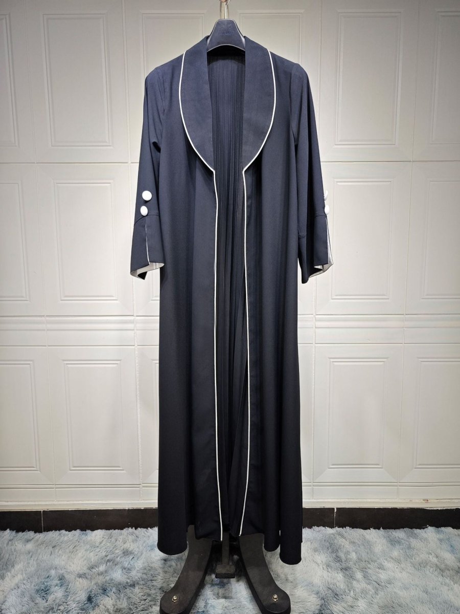 Autumn & Winter Long Dress with Open Front | Solid Color Pleated Abaya Cardigan (MOA218)