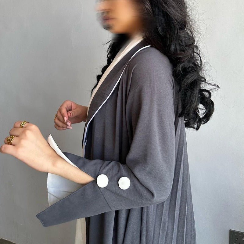 Autumn & Winter Long Dress with Open Front | Solid Color Pleated Abaya Cardigan (MOA218)
