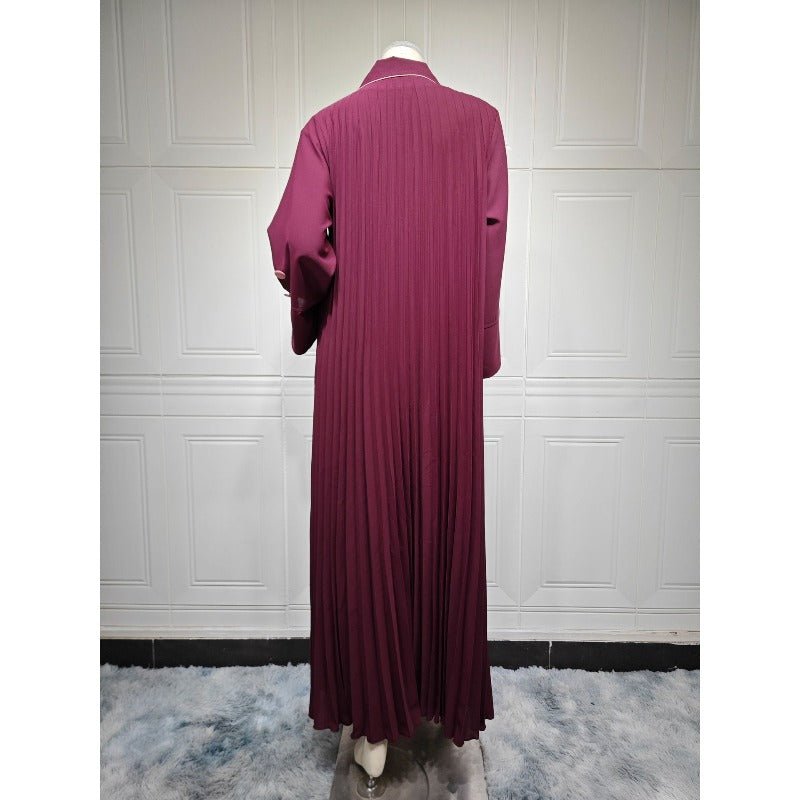 Autumn & Winter Long Dress with Open Front | Solid Color Pleated Abaya Cardigan (MOA218)