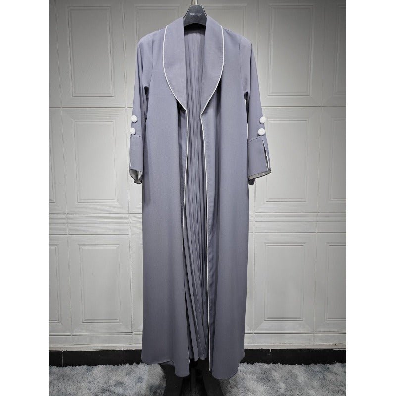 Autumn & Winter Long Dress with Open Front | Solid Color Pleated Abaya Cardigan (MOA218)