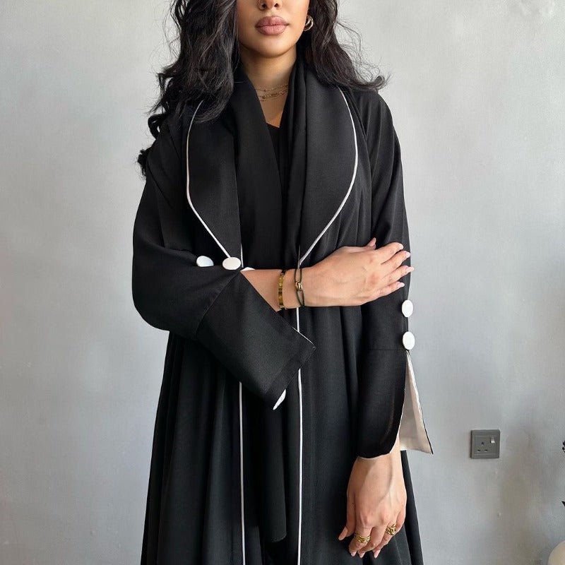 Autumn & Winter Long Dress with Open Front | Solid Color Pleated Abaya Cardigan (MOA218)