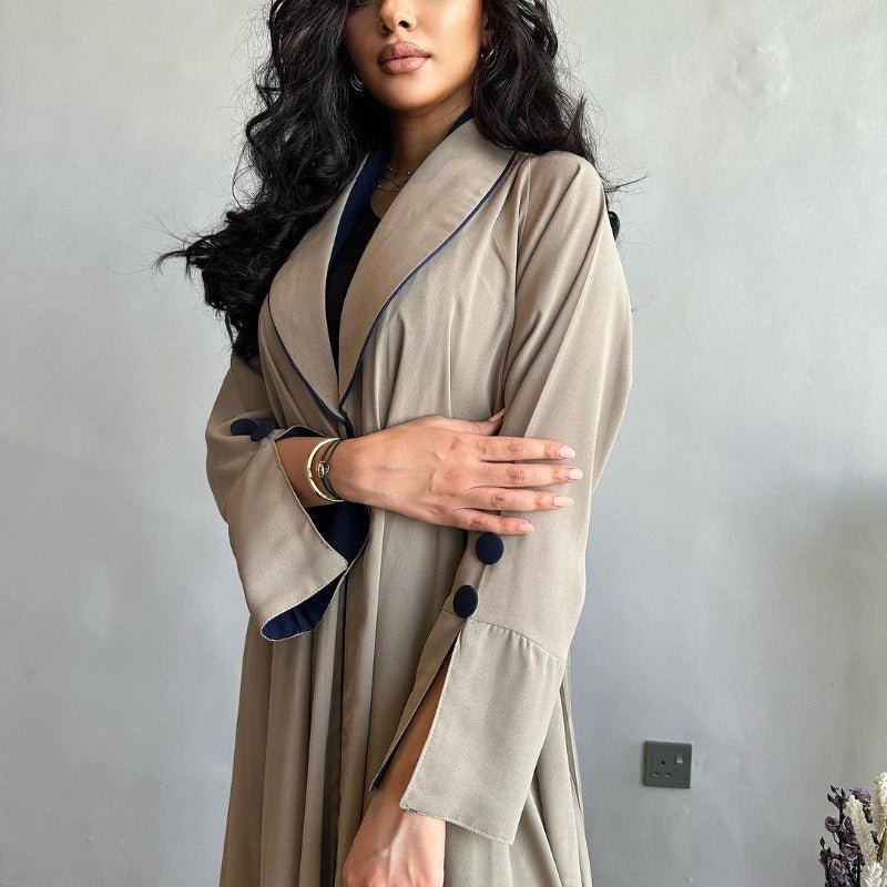 Autumn & Winter Long Dress with Open Front | Solid Color Pleated Abaya Cardigan (MOA218)