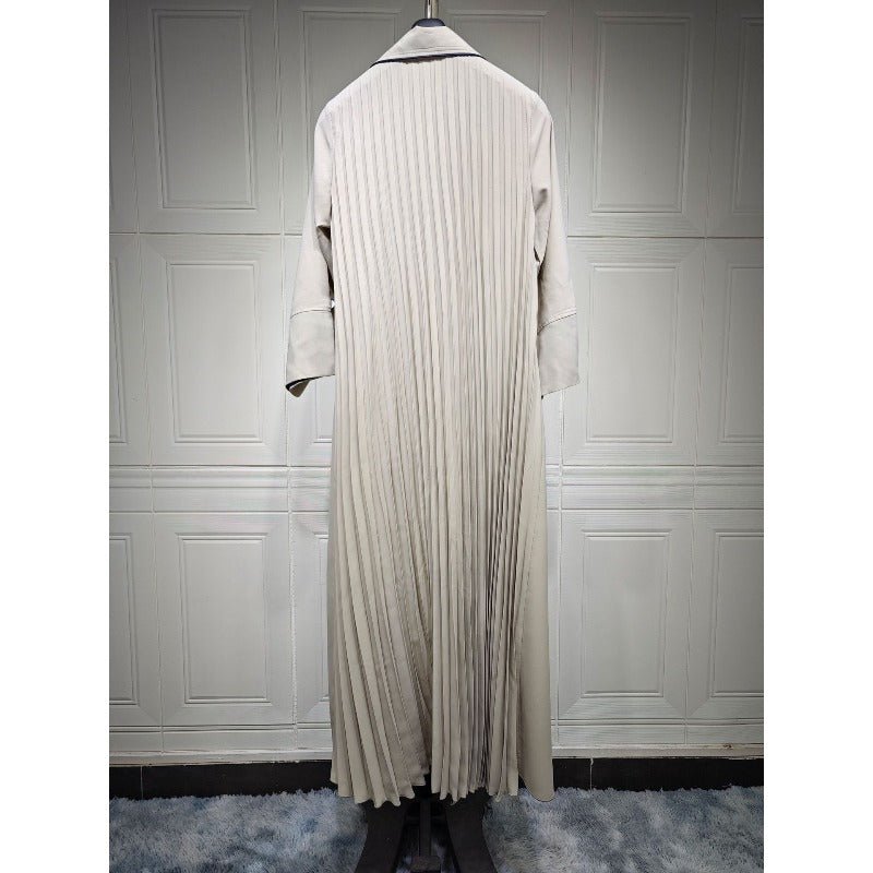 Autumn & Winter Long Dress with Open Front | Solid Color Pleated Abaya Cardigan (MOA218)