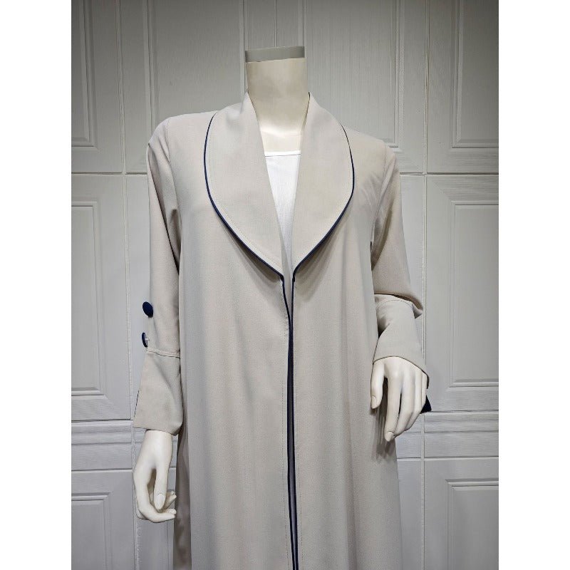 Autumn & Winter Long Dress with Open Front | Solid Color Pleated Abaya Cardigan (MOA218)