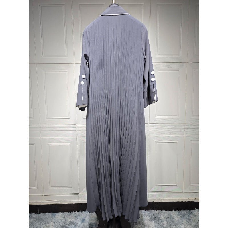 Autumn & Winter Long Dress with Open Front | Solid Color Pleated Abaya Cardigan (MOA218)