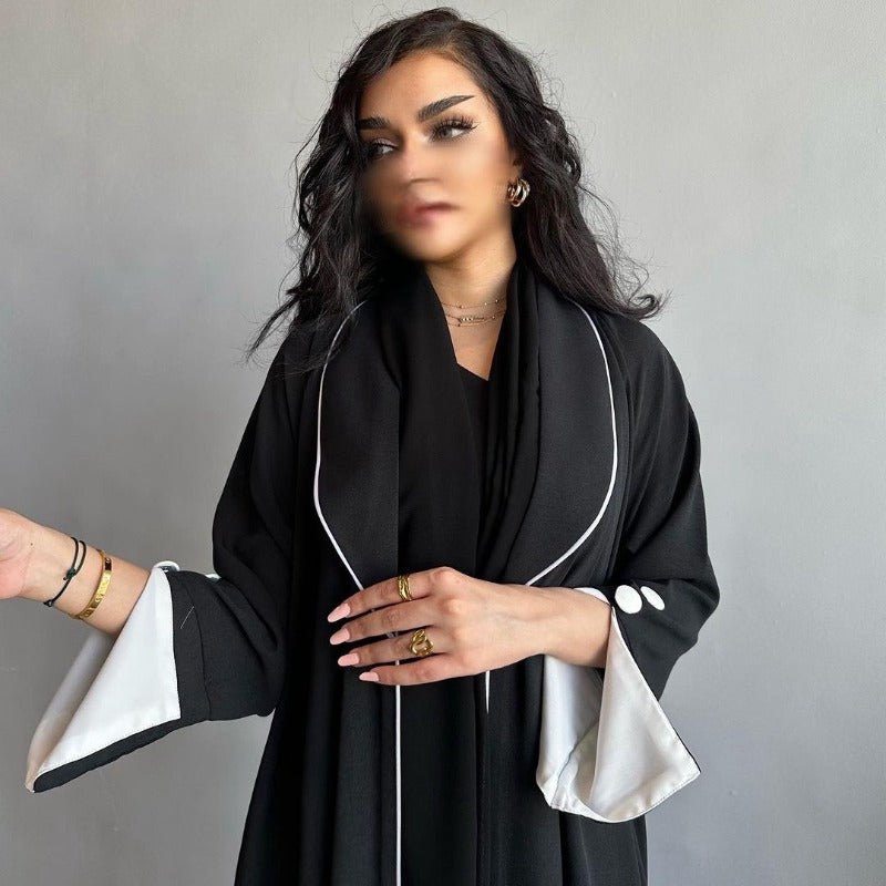 Autumn & Winter Long Dress with Open Front | Solid Color Pleated Abaya Cardigan (MOA218)