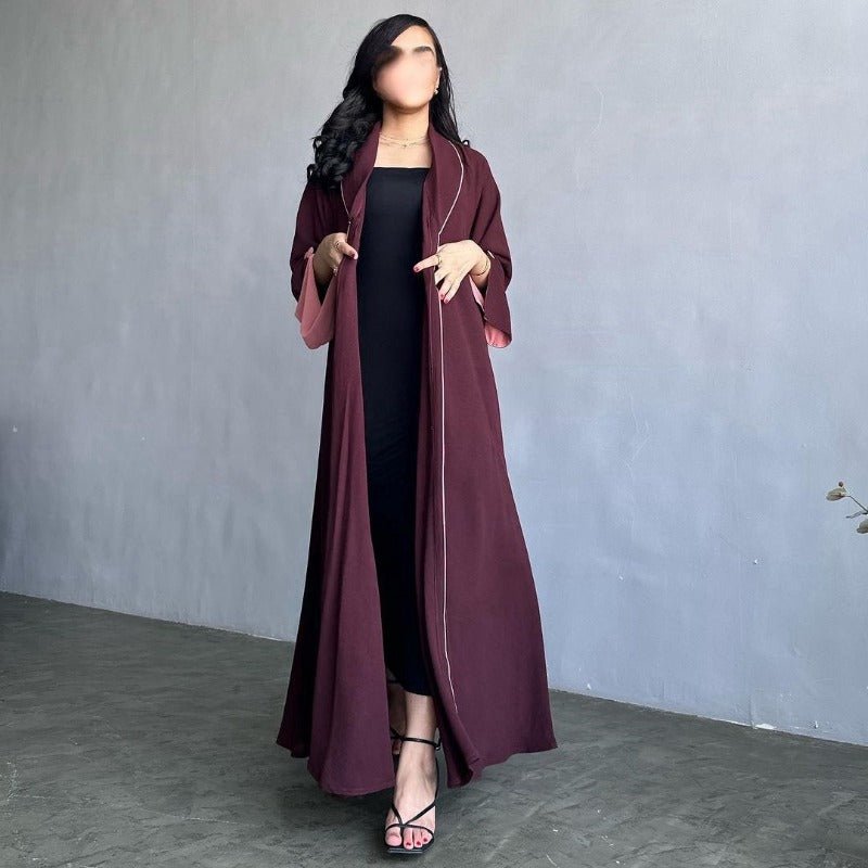 Autumn & Winter Long Dress with Open Front | Solid Color Pleated Abaya Cardigan (MOA218)