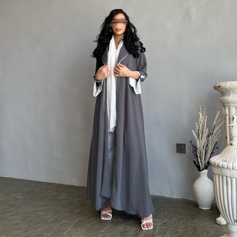 Autumn & Winter Long Dress with Open Front | Solid Color Pleated Abaya Cardigan (MOA218)