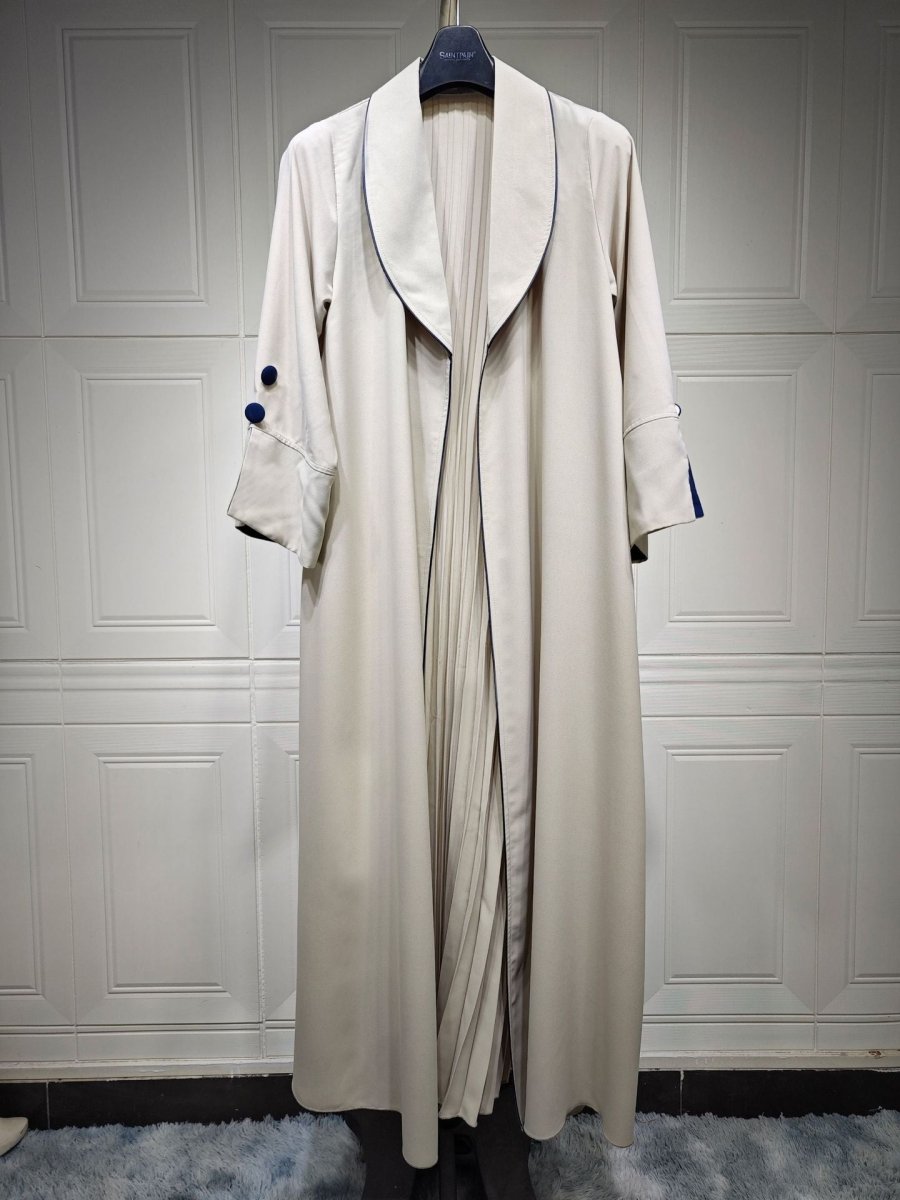 Autumn & Winter Long Dress with Open Front | Solid Color Pleated Abaya Cardigan (MOA218)