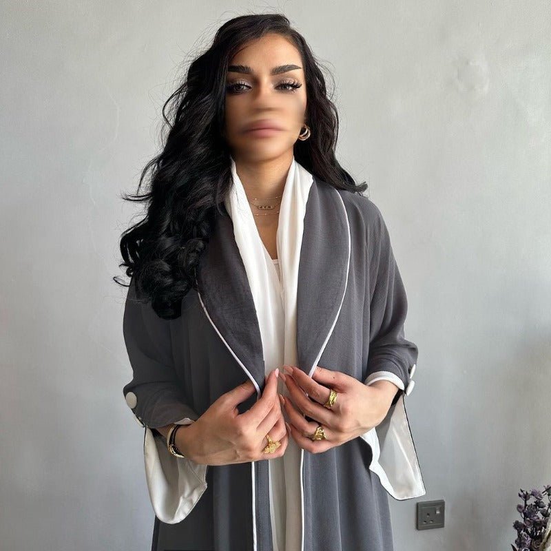 Autumn & Winter Long Dress with Open Front | Solid Color Pleated Abaya Cardigan (MOA218)