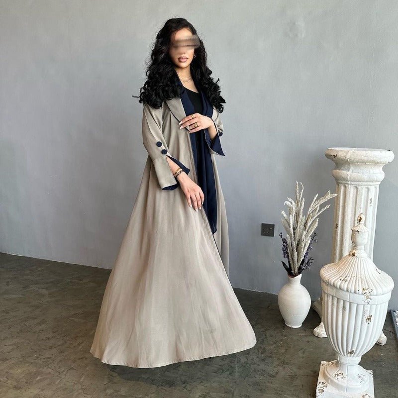 Autumn & Winter Long Dress with Open Front | Solid Color Pleated Abaya Cardigan (MOA218)