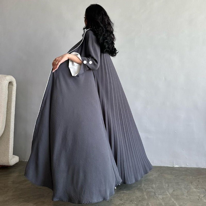 Autumn & Winter Long Dress with Open Front | Solid Color Pleated Abaya Cardigan (MOA218)