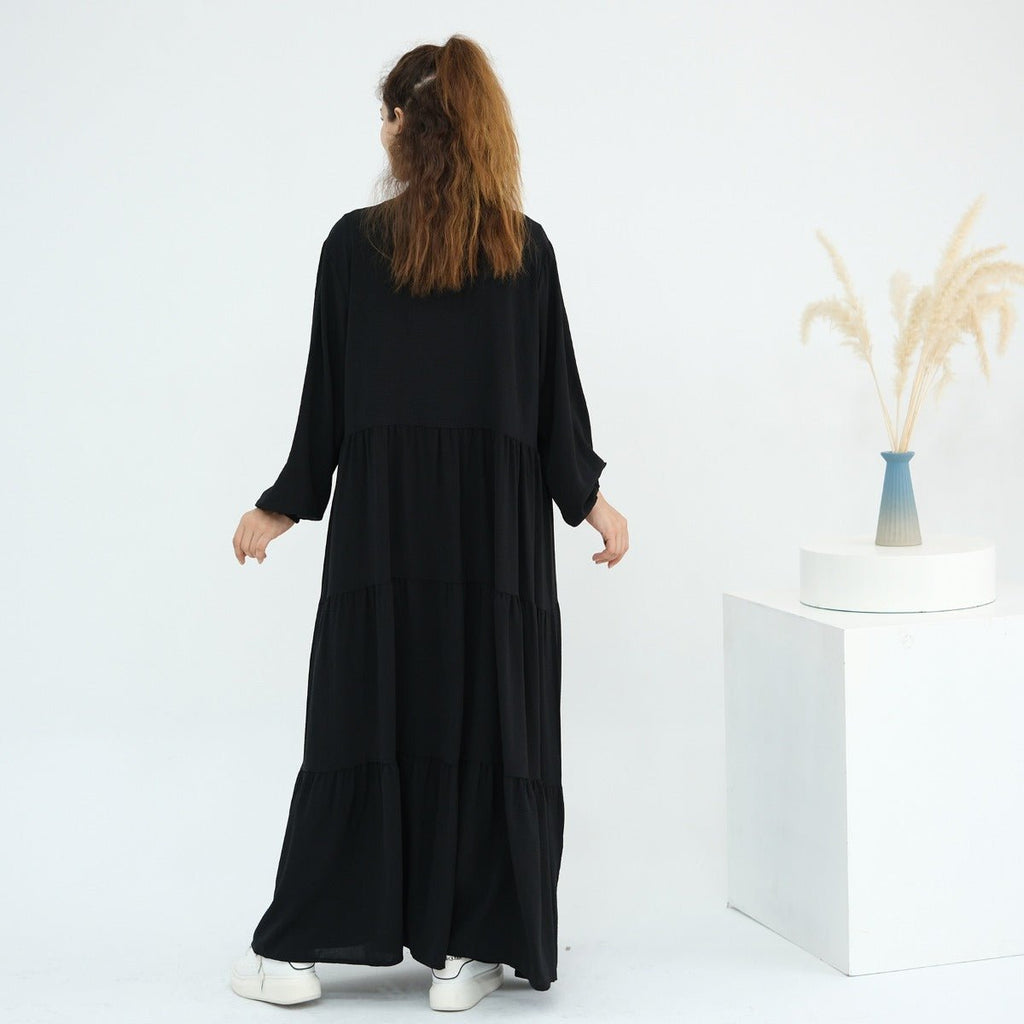 Solid Color Puff Sleeve Layered Maxi Dress Robe Dress Two-Piece Set (MOA165)