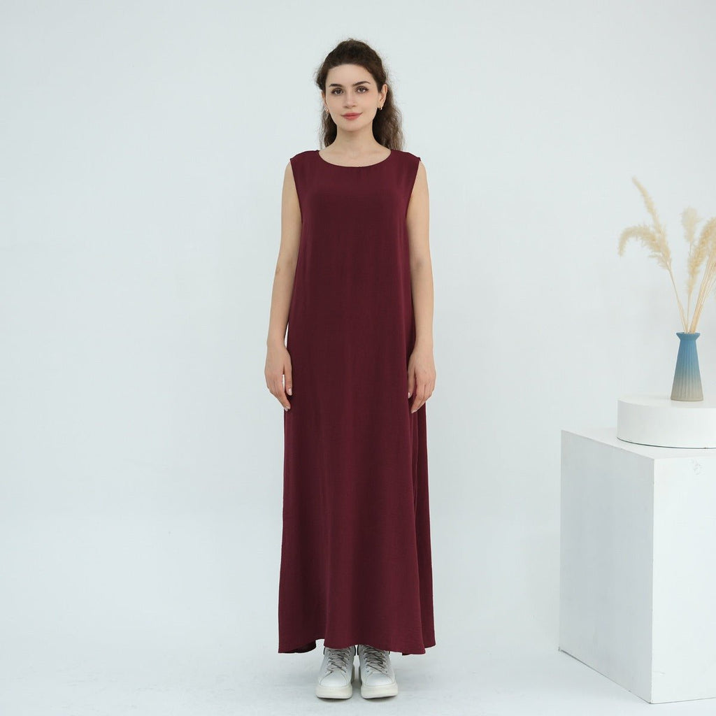 Solid Color Puff Sleeve Layered Maxi Dress Robe Dress Two-Piece Set (MOA165)