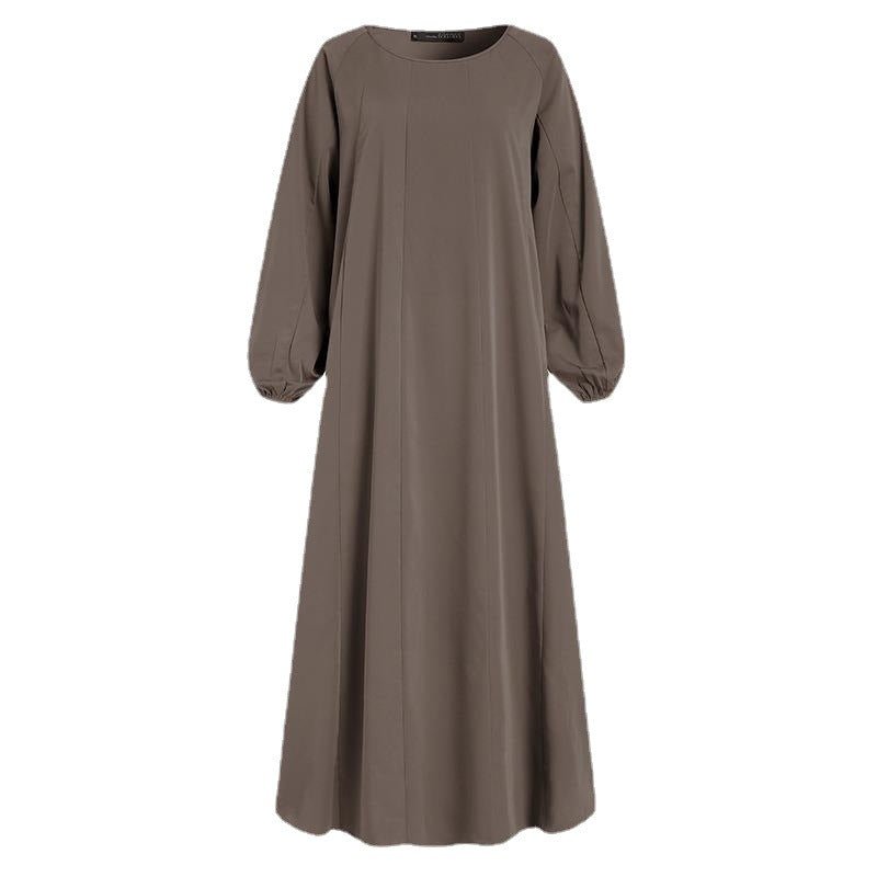 Solid Color Puff Sleeves Maxi Dress Loose Robe – Modest Elegant Bubble Sleeve Abaya(MA271)