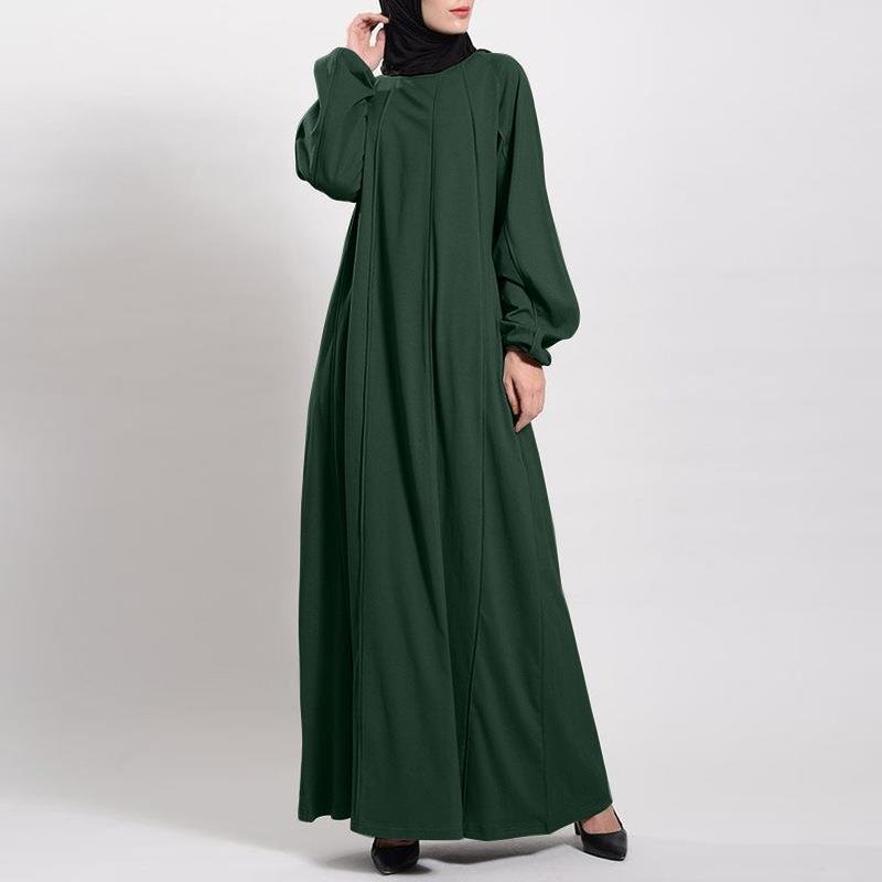 Solid Color Puff Sleeves Maxi Dress Loose Robe – Modest Elegant Bubble Sleeve Abaya(MA271)