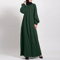 Solid Color Puff Sleeves Maxi Dress Loose Robe – Modest Elegant Bubble Sleeve Abaya(MA271)