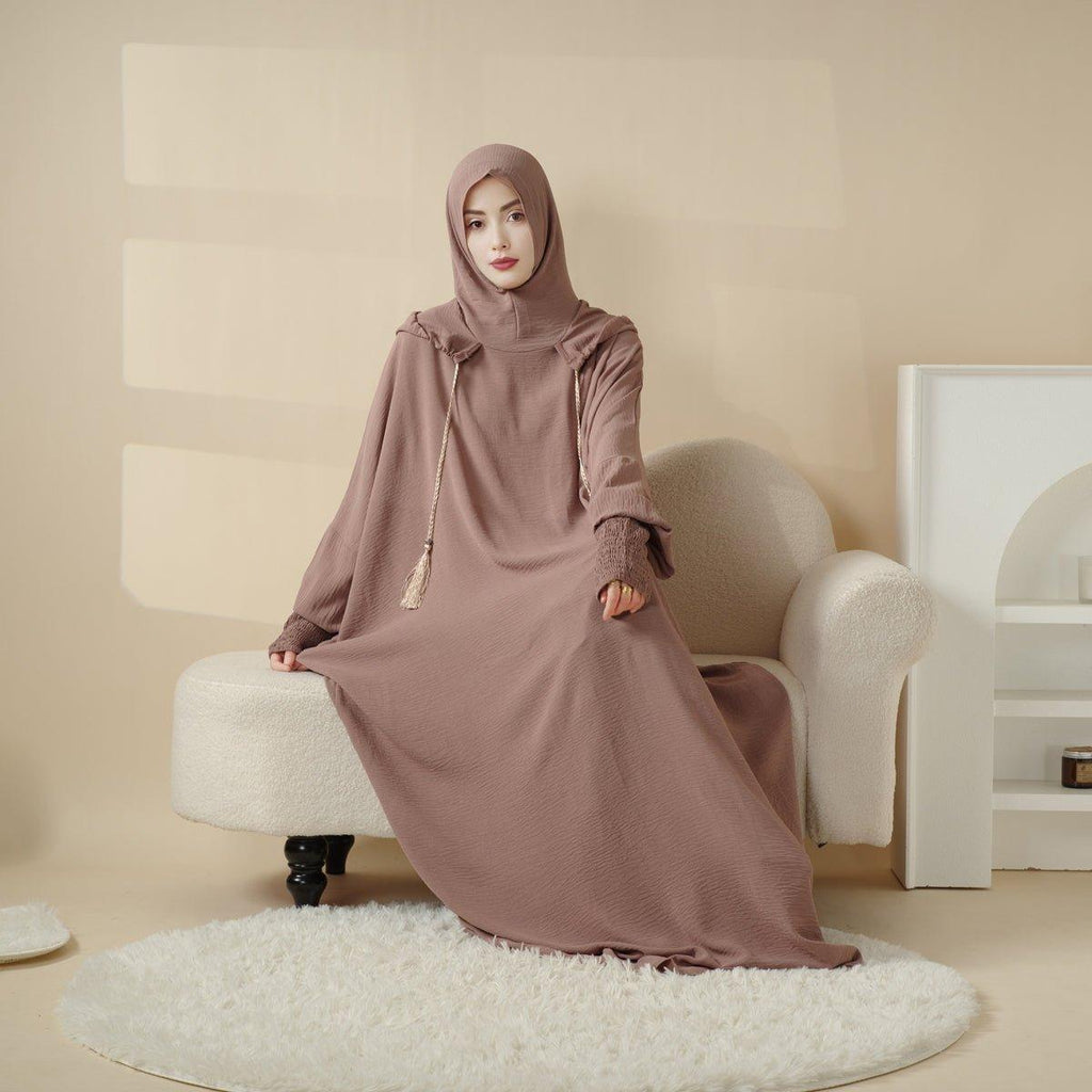 Solid Stylish Jilbab With A Hood | Crepe Jilbab With Attached Hood (MJ015)