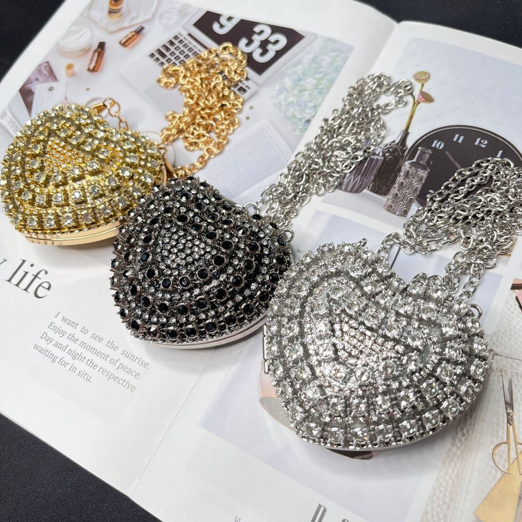 Sparkling Heart-Shaped Crossbody Bag Everyday Glam Diamond-Studded Mini Purse (MAC279)