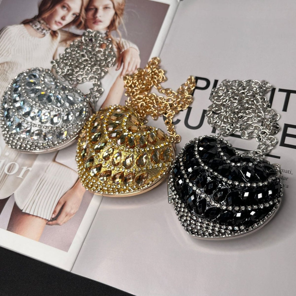 Sparkling Heart-Shaped Crossbody Bag Everyday Glam Diamond-Studded Mini Purse (MAC279)