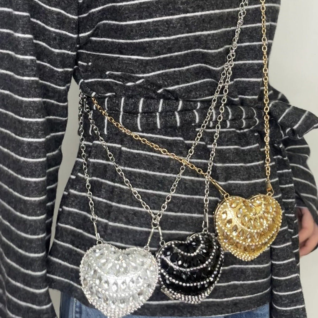 Sparkling Heart-Shaped Crossbody Bag Everyday Glam Diamond-Studded Mini Purse (MAC279)
