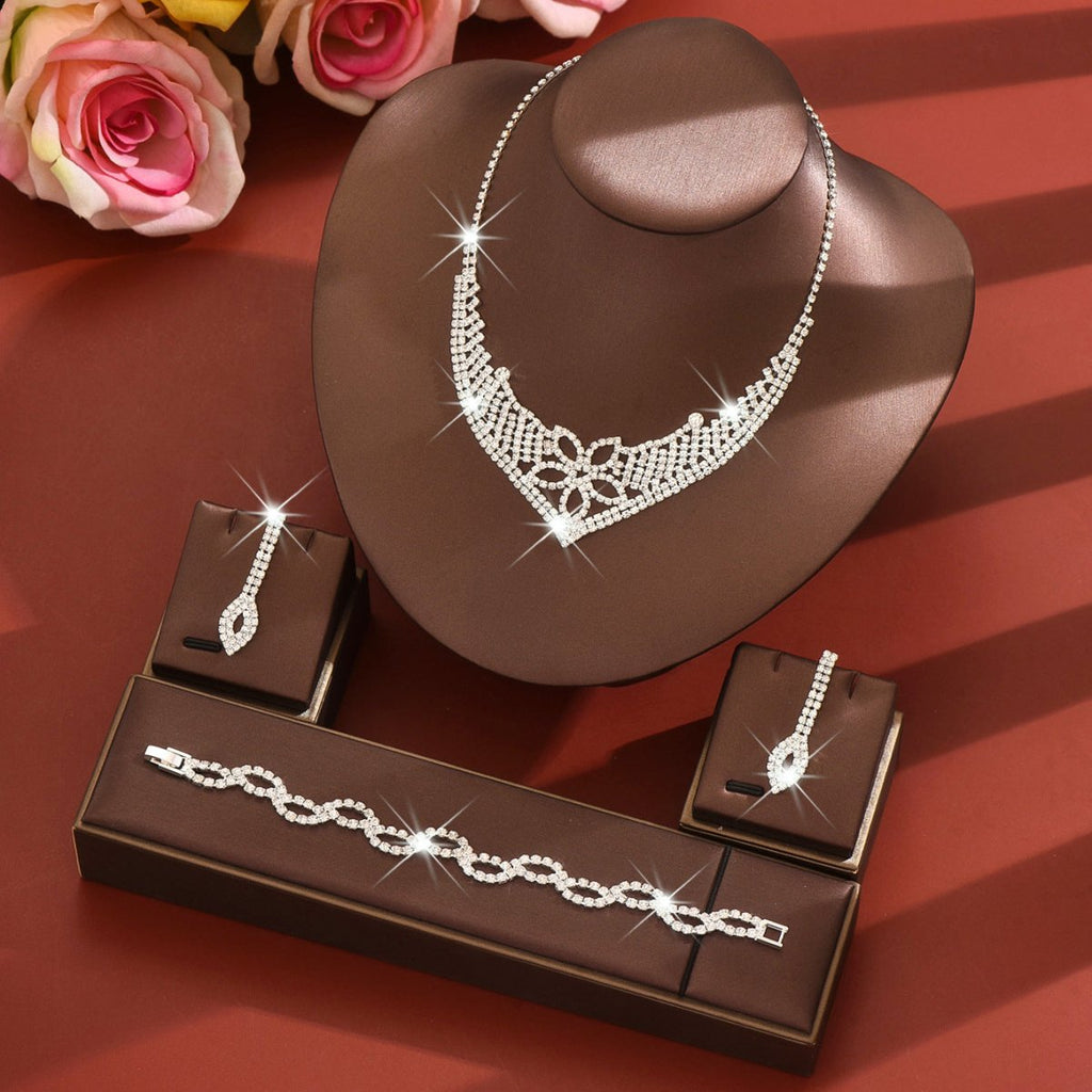 Sparkling Rhinestone Trio Earrings Necklace Bracelet Collection (MAC315)
