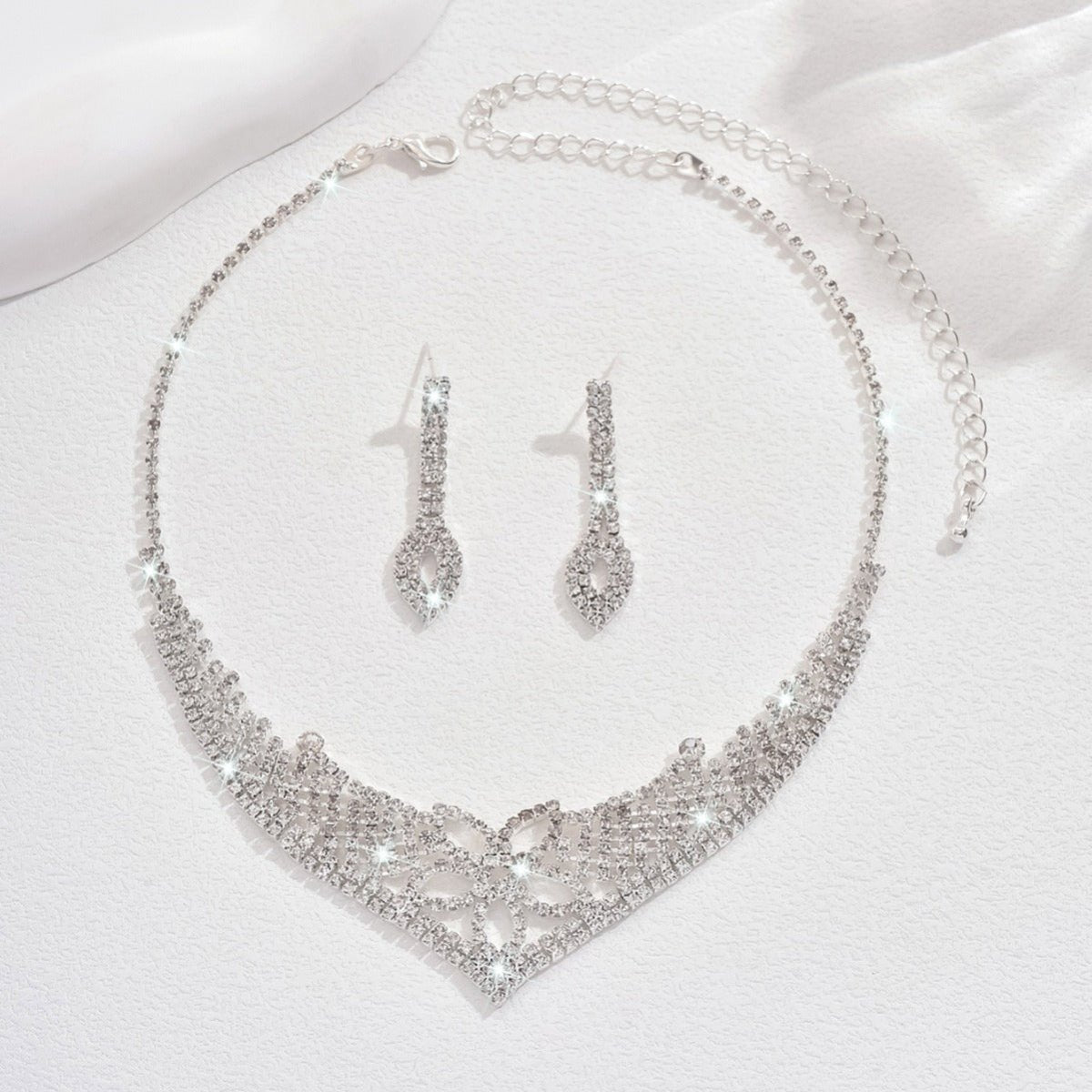 Sparkling Rhinestone Trio Earrings Necklace Bracelet Collection (MAC315)