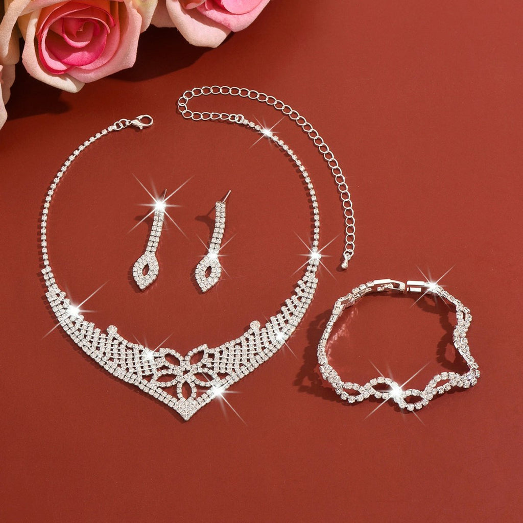 Sparkling Rhinestone Trio Earrings Necklace Bracelet Collection (MAC315)