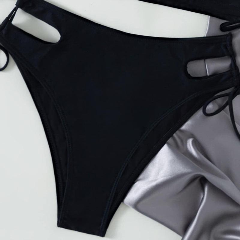 Sport Solid Color Athletic Bikinis Set Women's Two Piece Swimsuits Tie Knot Padded Push Up Modern Bikini Sets Women High Waist Swimsuit Rope Bow Bikini Set With Long Sleeves Bathing Suits