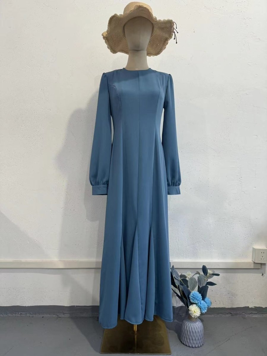 Spring Elegant Court-Style Long Sleeve Blue Chiffon Mermaid Dress Abaya (MA222)