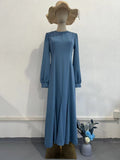 Spring Elegant Court-Style Long Sleeve Blue Chiffon Mermaid Dress Abaya (MA222)
