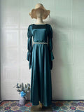 Luxury Slim-Fit Long Sleeve Dress Abaya | Emerald Green Maxi Dress (MA217)