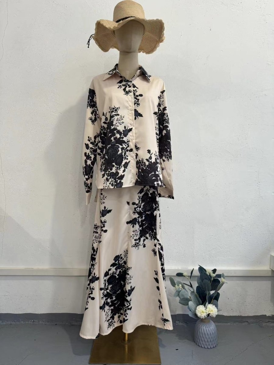 Spring New Satin Print Design Sense Skirt Set (MS081)