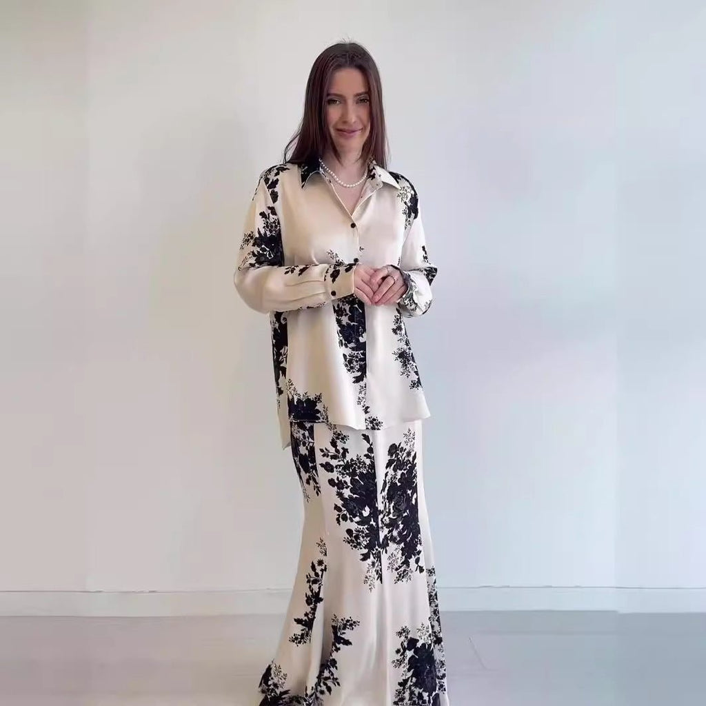 Spring New Satin Print Design Sense Skirt Set (MS081)
