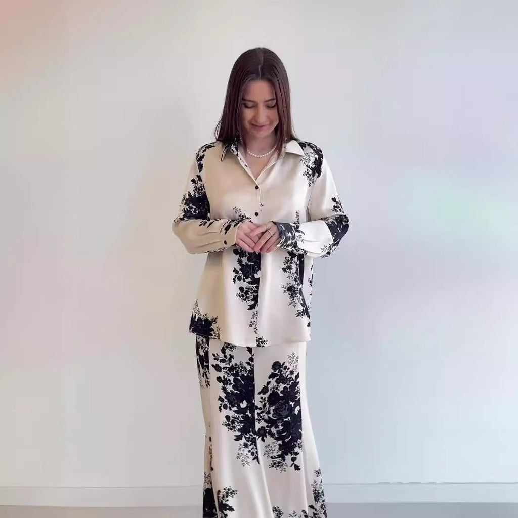 Spring New Satin Print Design Sense Skirt Set (MS081)