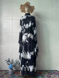 Spring Slim-Fit Lace-Up Satin Print Irregular Design Long Dress (MA162)