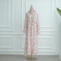 Spring Summer Floral Print Chiffon Cardigan | Double-Layer Modest Cover-Up Abaya (MOA170)