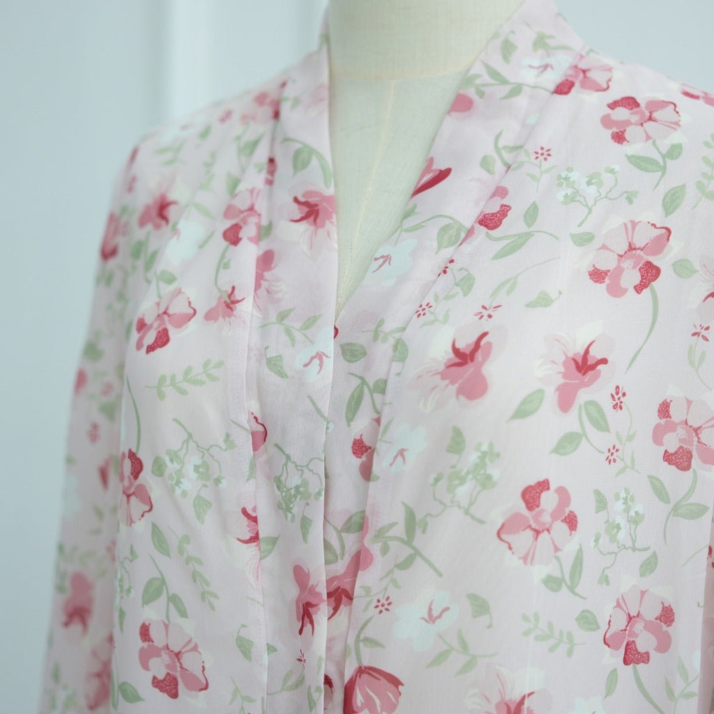 Spring Summer Floral Print Chiffon Cardigan | Double-Layer Modest Cover-Up Abaya (MOA170)
