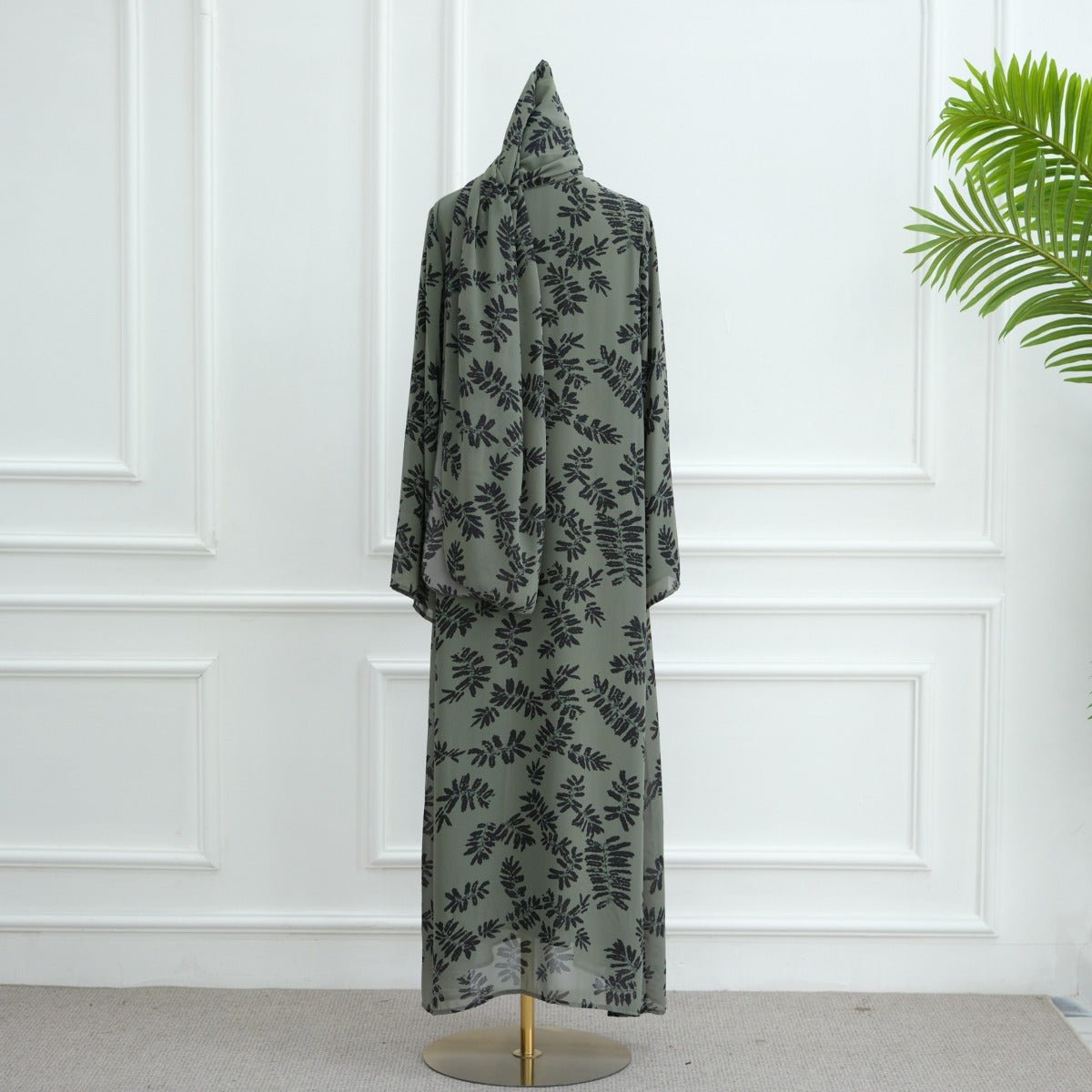 Spring Summer Floral Print Chiffon Cardigan | Double-Layer Modest Cover-Up Abaya (MOA170)
