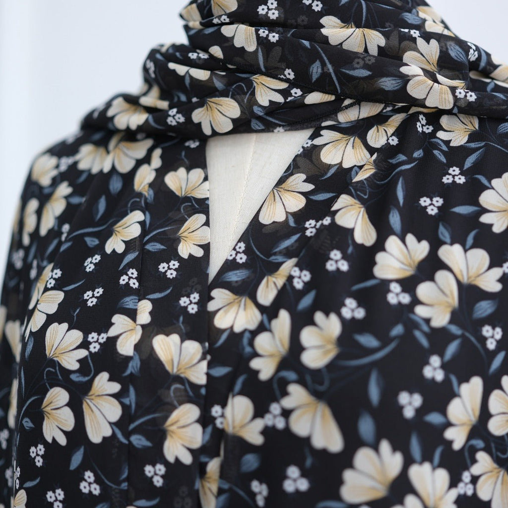 Spring Summer Floral Print Chiffon Cardigan | Double-Layer Modest Cover-Up Abaya (MOA170)