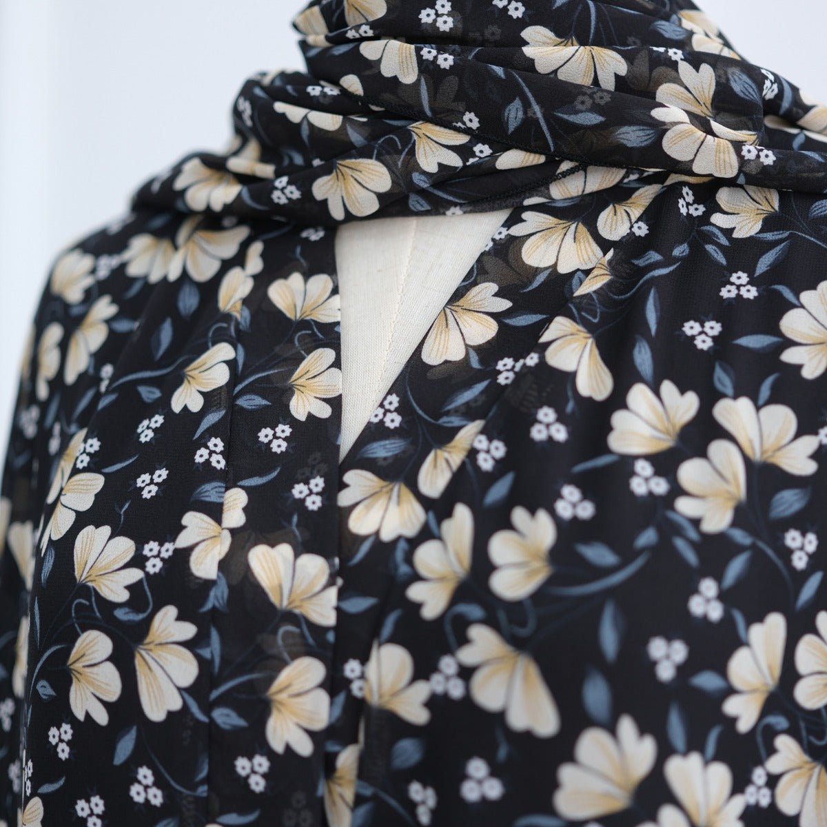 Spring Summer Floral Print Chiffon Cardigan | Double-Layer Modest Cover-Up Abaya (MOA170)