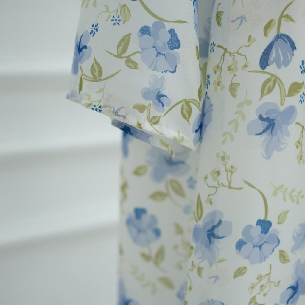 Spring Summer Floral Print Chiffon Cardigan | Double-Layer Modest Cover-Up Abaya (MOA170)
