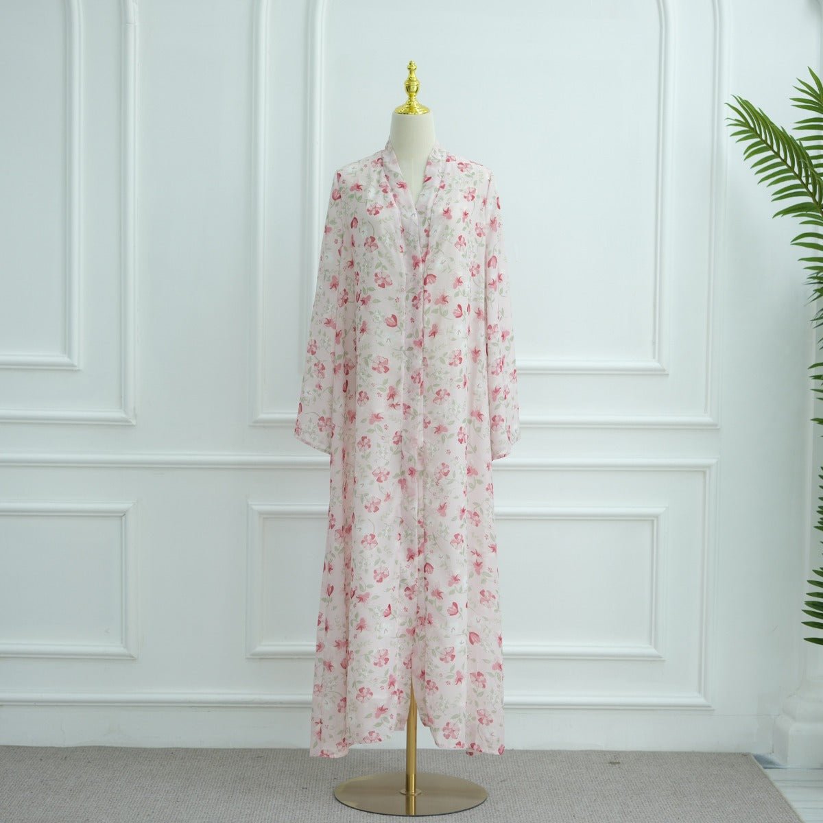 Spring Summer Floral Print Chiffon Cardigan | Double-Layer Modest Cover-Up Abaya (MOA170)