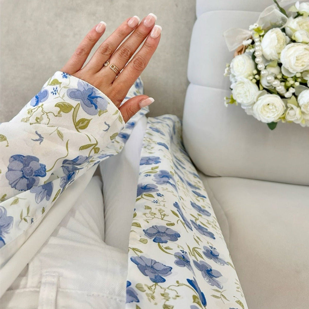 Spring Summer Floral Print Chiffon Cardigan | Double-Layer Modest Cover-Up Abaya (MOA170)