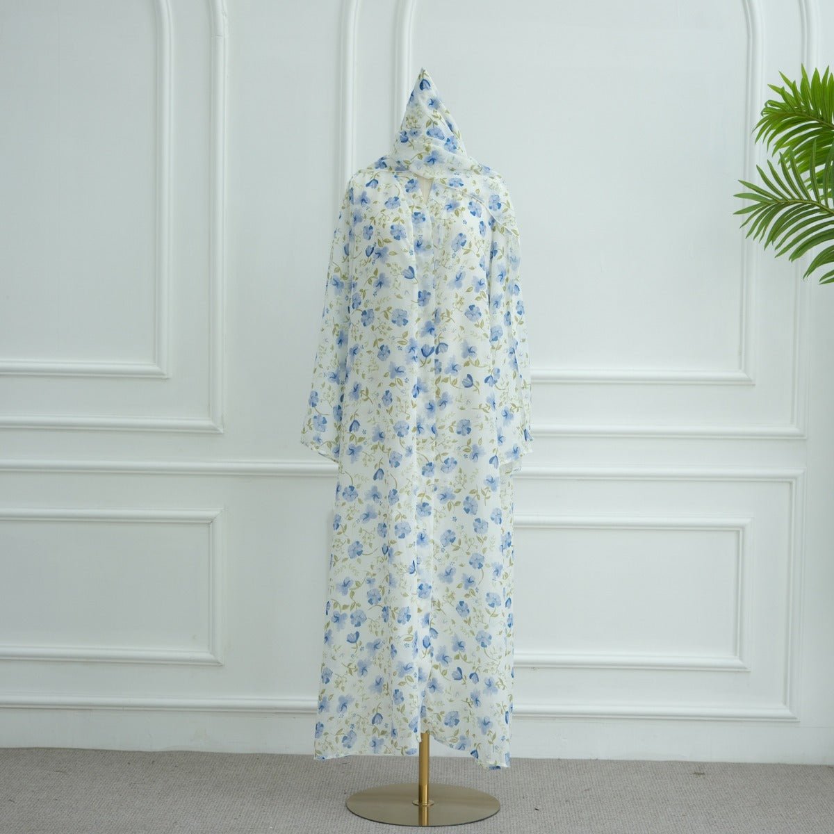 Spring Summer Floral Print Chiffon Cardigan | Double-Layer Modest Cover-Up Abaya (MOA170)