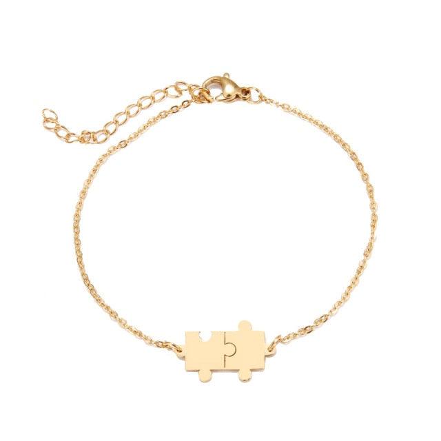 Stainless Steel Bracelet For Women Gold And Silver Color Puzzle Gold Plated Dainty Link Paperclip Bracelets Adjustable Layered Metal Link Bracelet For Women Bangle Bracelet Puzzle Best Friends Gift