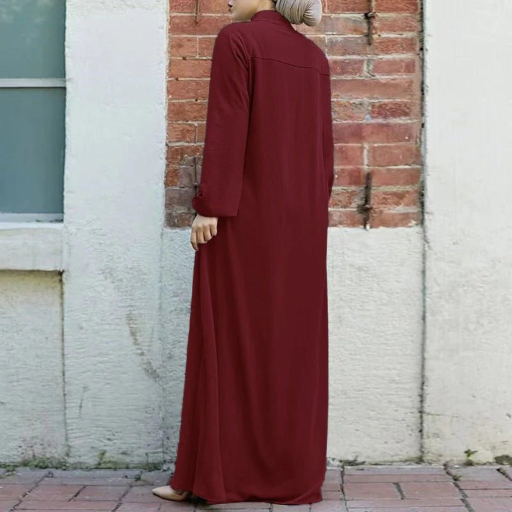 Stand-Collar Zipper Cardigan with Pockets | Modest Long Maxi Dress Abaya(MA155)