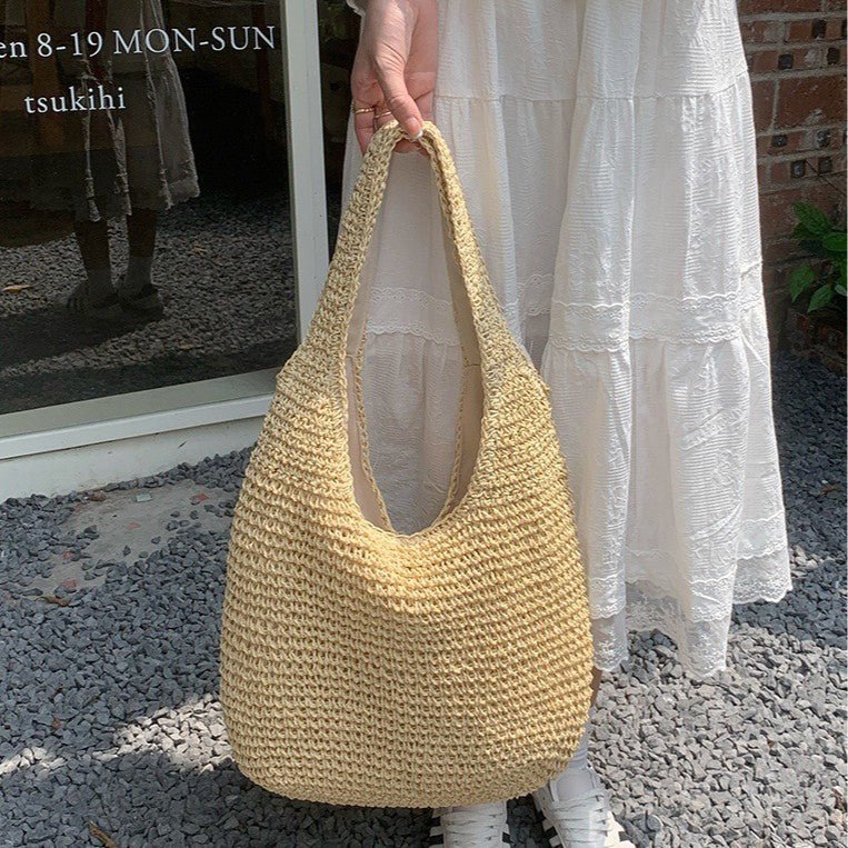 Straw Beach Bag for Women Fashionable Summer Versatile Large-capacity Holiday Style Straw Tote Bag (MAC241)