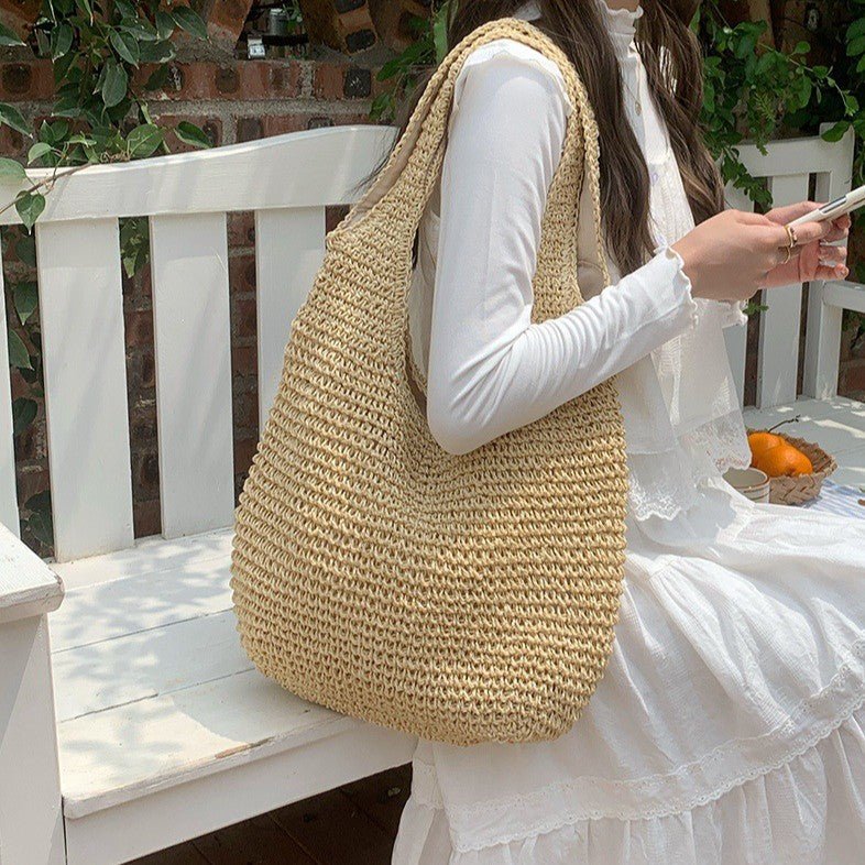 Straw Beach Bag for Women Fashionable Summer Versatile Large-capacity Holiday Style Straw Tote Bag (MAC241)