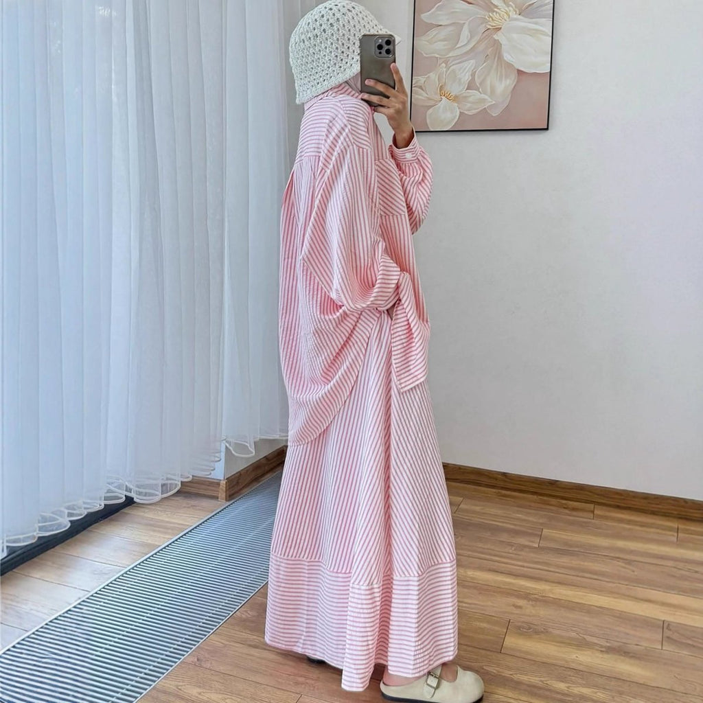 Striped Oversized Shirt & Maxi Skirt Set (MS374)